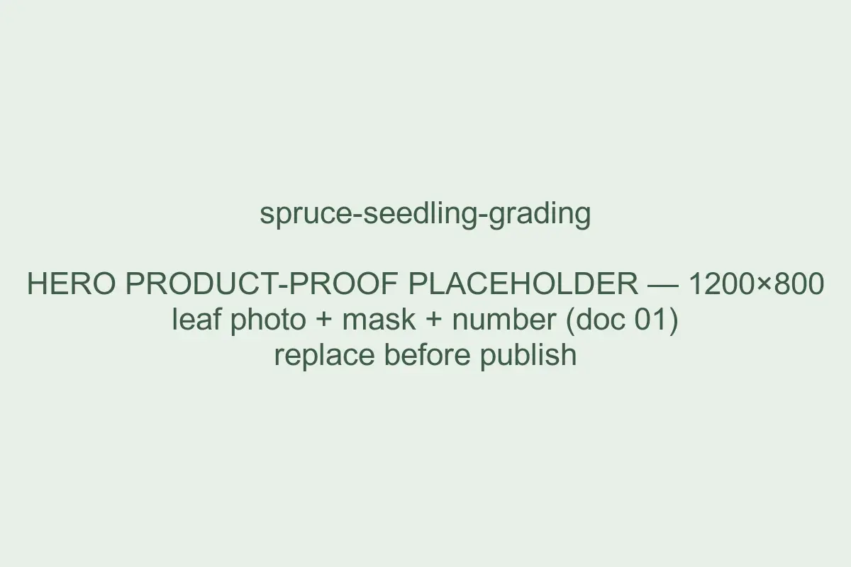 Example Spruce result: RCD, height and needle colour measured from a photo, with its computed mask and value